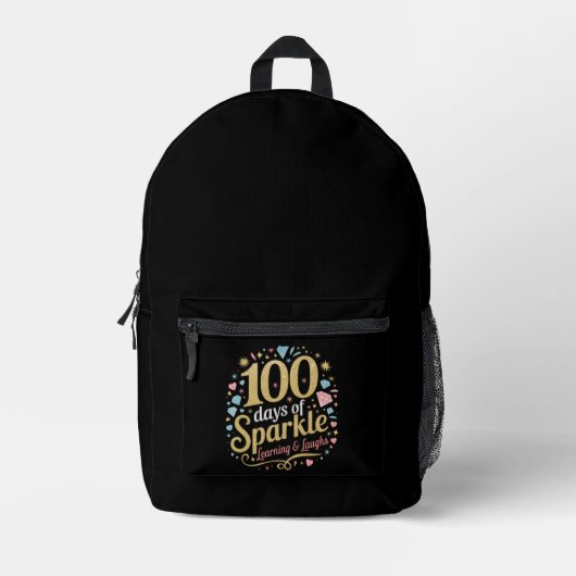 100日学びのスパークルと笑顔 プリントバックパック (正面)