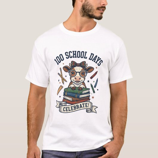 100日学校の牛ビンテージの彫刻教師のTシャツ Tシャツ (正面)