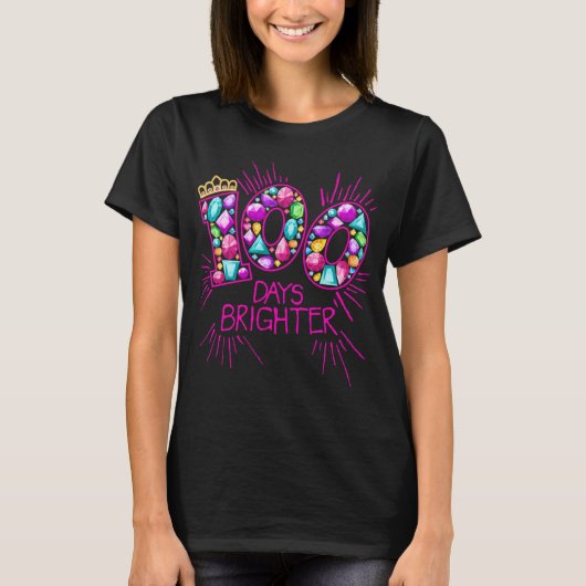 100日明るいきらめく学校の宝石宝石 Tシャツ (正面)