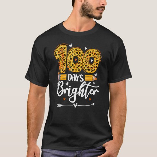 100日明るい先生おもしろいLeopard 100日 Tシャツ (正面)