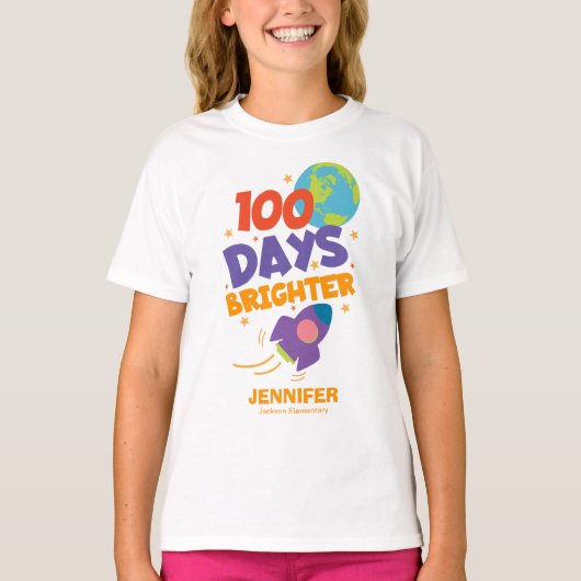 100日明るい可愛いロケット100日の学校 Tシャツ (正面)