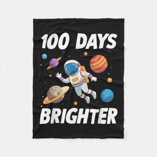 100日明るい宇宙宇宙飛行士100日目 フリースブランケット (正面)