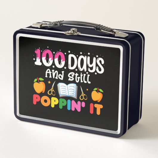 100日登校おめでとう ポップなスタイル メタルランチボックス (正面)
