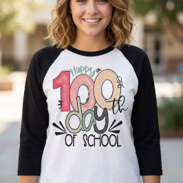 100日登校お祝いベーシックスリーブラグラン Tシャツ