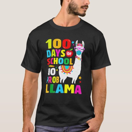 100日登校Tシャツ 無問題ラマ顔 メンズ Tシャツ (正面)