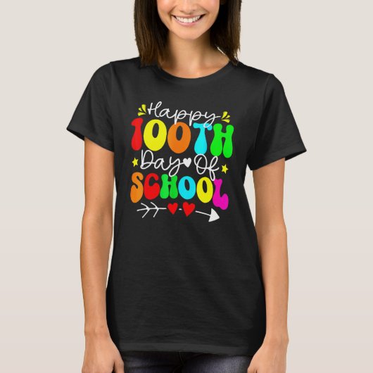 100日目おめでとう先生 100日目の学校 Tシャツ (正面)