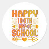 100日目の学校おめでとうステッカー 100日間賢く ラウンドシール (正面)