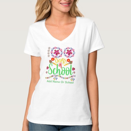 100日目の学校おめでとう かわいいデザイン Tシャツ (正面)