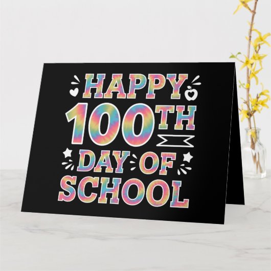 100日目の学校おめでとう タイダイ レインボー 100日 カード (黄色い花)