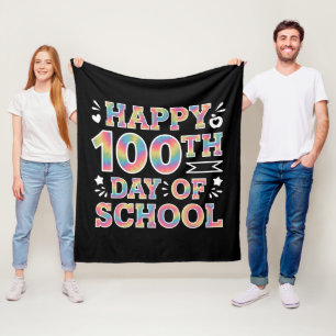 100日目の学校おめでとう タイダイ レインボー 100日 フリースブランケット