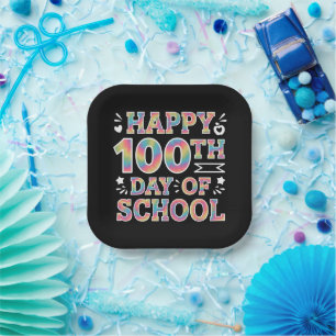 100日目の学校おめでとう タイダイ レインボー 100日 ペーパープレート