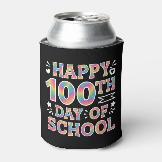 100日目の学校おめでとう タイダイ レインボー 100日 缶クーラー (缶正面)