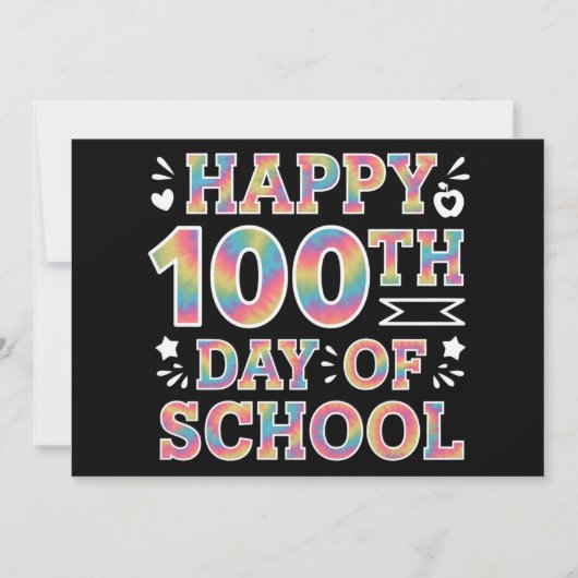 100日目の学校おめでとう タイ・ダイ レインボー 100日 招待状 (正面)