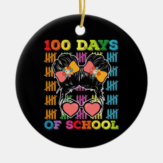 100日目の学校お団子ヘアの先生 セラミックオーナメント (正面)