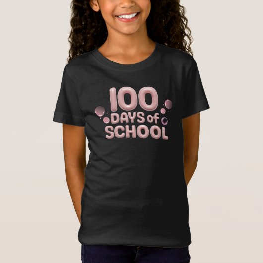 100日目の学校お祝い女の子のファインニージTシャツ Tシャツ (正面)