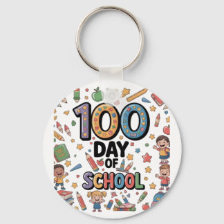100日目の学校が楽しいTシャツ | カラフルな子供たちと キーホルダー