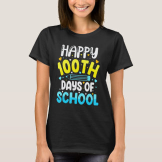 100日目の学校で幸せな子供たち先生生徒100日目 Tシャツ
