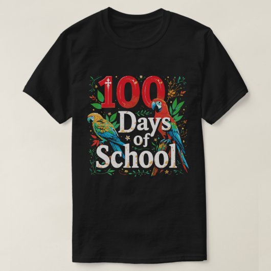 100日目の学校の仲間たち 鳥 学生 インコ 動物園 Tシャツ (デザイン正面)