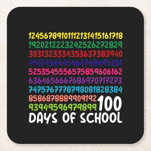 100日目の学校の先生キッズ 数学の数字 スクエアペーパーコースター (正面)