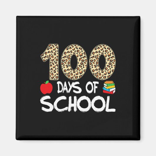 100日目の学校の先生ヒョウ柄 100日目の学校 マグネット (正面)