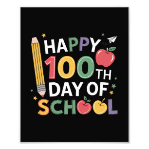 100日目の学校の先生 ハッピー100日おめでとう フォトプリント