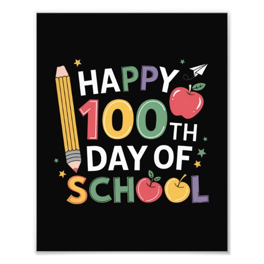 100日目の学校の先生 ハッピー100日おめでとう フォトプリント            (正面)