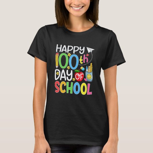 100日目の学校の先生 生徒 児童 楽しい1 Tシャツ (正面)