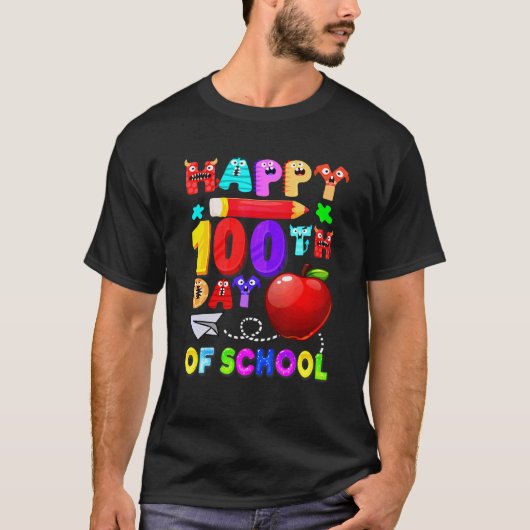 100日目の学校の先生 100日おめでとう Tシャツ (正面)