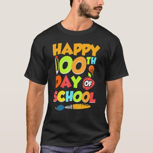 100日目の学校の先生 100日目でさらに賢く レインボー Tシャツ (正面)
