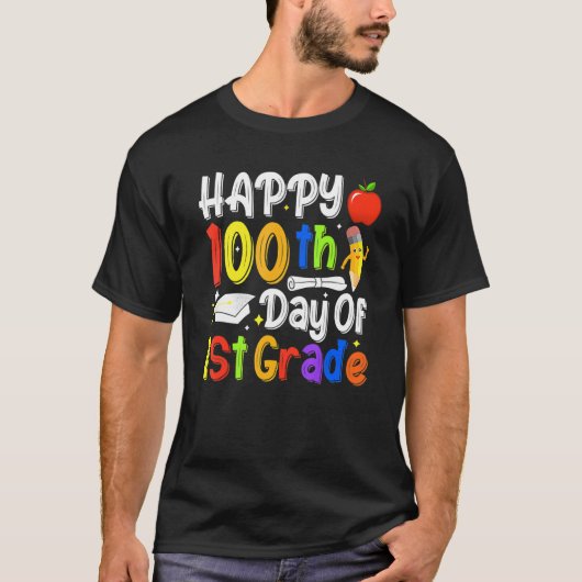 100日目の学校の子供たち先生ハッピー100日 Tシャツ (正面)