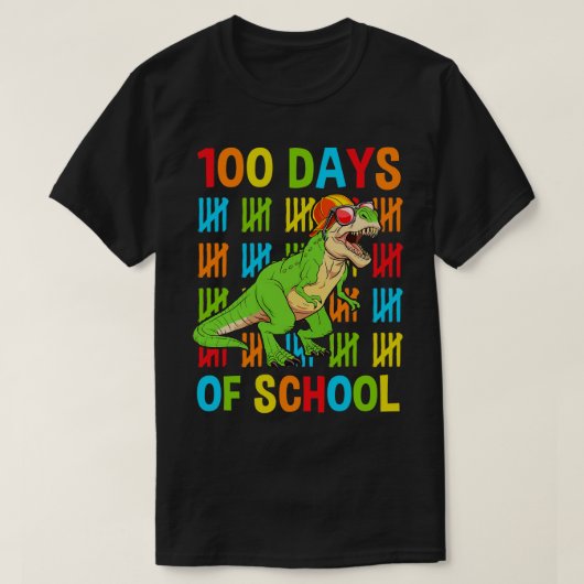 100日目の学校の恐竜T元の若者 Tシャツ (デザイン正面)