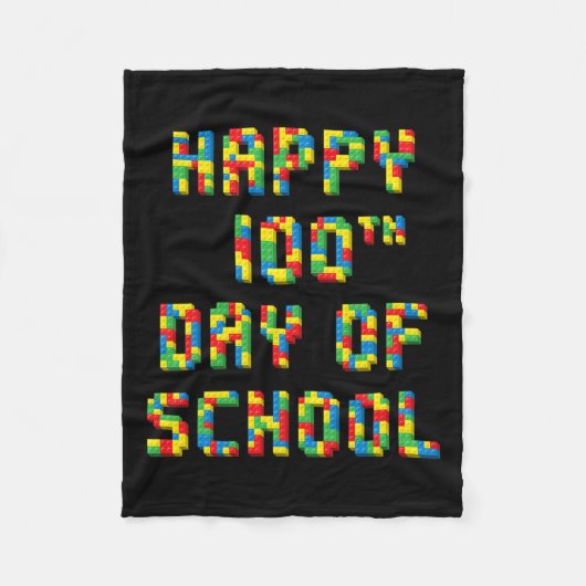 100日目の学校の構築ブロック先生子供 フリースブランケット (正面)