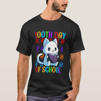 100日目の学校の猫の読書 Tシャツ