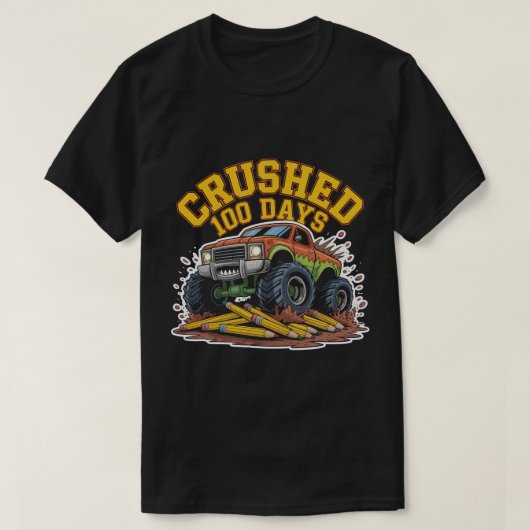 100日目の学校をクリアしたモンスタートラックTシャツ ボ Tシャツ (デザイン正面)