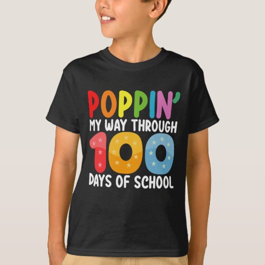 100日目の学校をポッピンで駆け抜ける Tシャツ (正面)