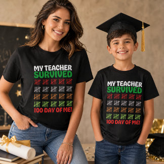 100日目の学校を祝う子供と先生のためのチョークボード・マルチカラーデザイン トライブレンドTシャツ