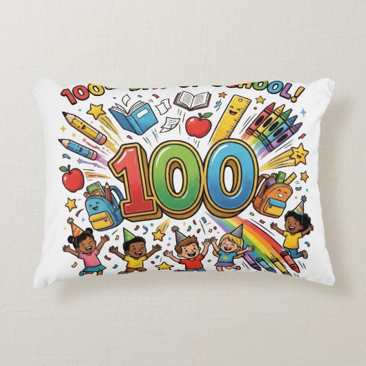 100日目の学校カラフルなお祝いデザイン - アクセントクッション (正面)
