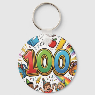 100日目の学校カラフルなお祝いデザイン - キーホルダー