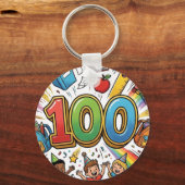 100日目の学校カラフルなお祝いデザイン - キーホルダー (正面)