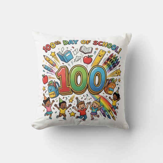 100日目の学校カラフルなお祝いデザイン -  クッション (正面)