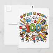 100日目の学校カラフルなお祝いデザイン - ポストカード (正面/裏面)