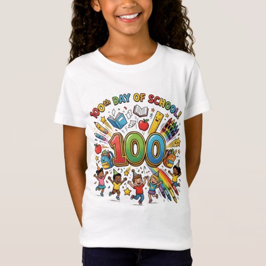 100日目の学校カラフルなお祝いデザイン - Tシャツ (正面)