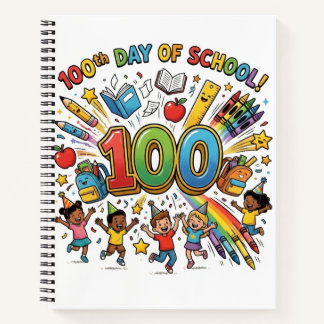 100日目の学校カラフルな祝祭デザイン - ノートブック