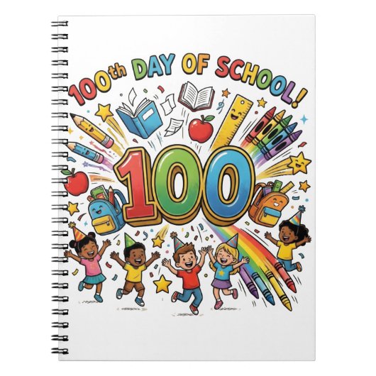 100日目の学校カラフルな祝祭デザイン ノートブック (正面)
