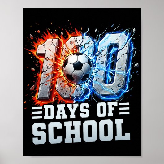 100日目の学校サッカー 100日間の学校生活を祝う男の子 ポスター (正面)