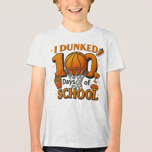 100日目の学校バスケットボール学生 トライブレンドTシャツ (正面)