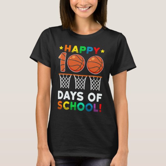 100日目の学校バスケットボール キッズ 少年 少女 先生用Tシャツ Tシャツ (正面)