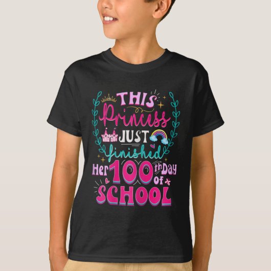 100日目の学校プリンセスかわいい子ども10代の Tシャツ (正面)