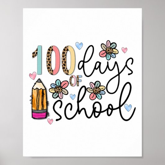 100日目の学校先生100日目の学校を祝うレトロデザイン ポスター (正面)
