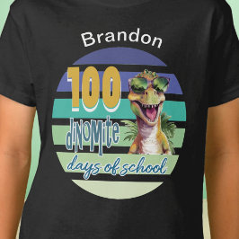 100日目の学校恐竜モノグラム入りデザインの学生服 Tシャツ
